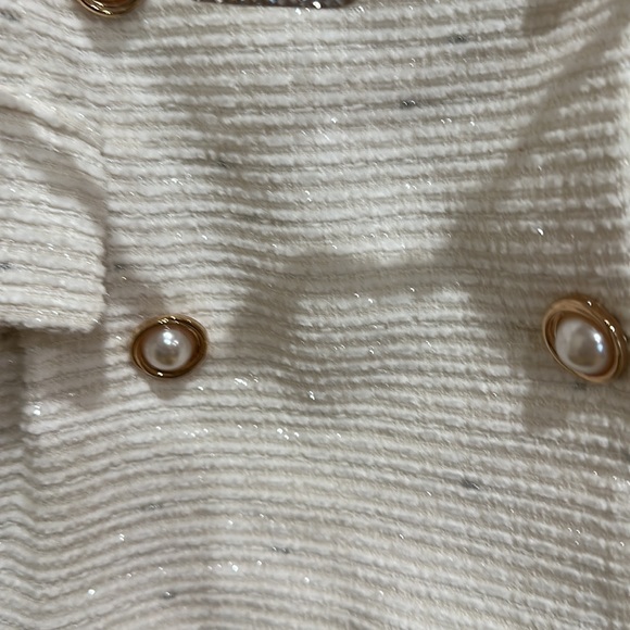 WHITE PREPPY WOMENS PEARL BELT SATIN LAPEL BLAZER - Picture 4 of 9